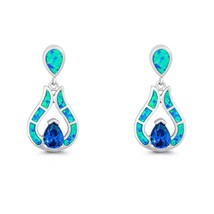 Sterling Silver Blue Inlay Opal Teardrop with Center Blue CZ Earrings - $95.00