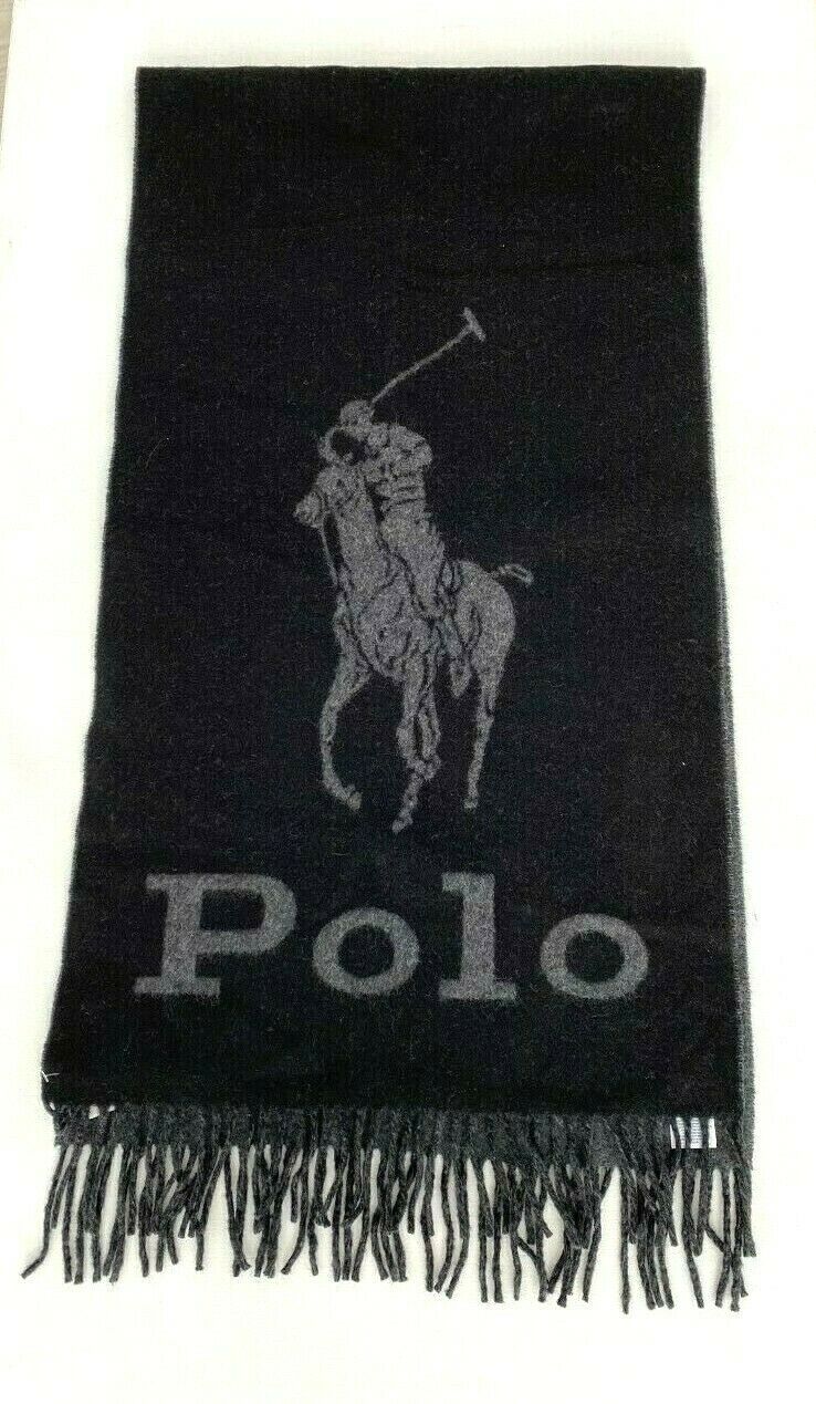 Primary image for Polo Ralph Lauren Oversize Wool Blend Pony Logo Fringe Scarf Black