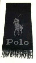 Polo Ralph Lauren Oversize Wool Blend Pony Logo Fringe Scarf Black - $117.88