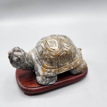 Gray Stone Turtle Figurine Hand Carved Sculpture on Wood Base 672g VTG - £61.21 GBP