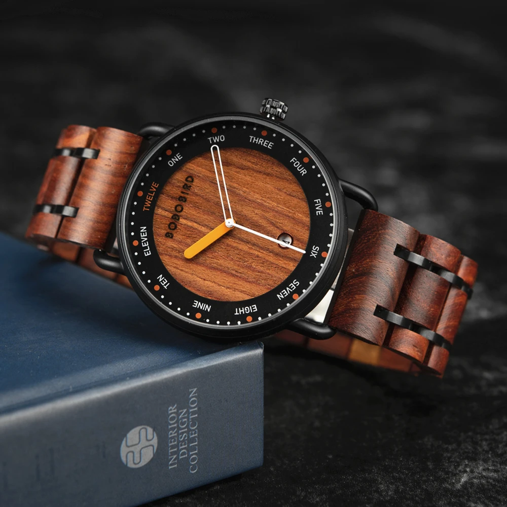 Men Watches Wooden Quartz Watch Date Display Casual Customized Wristwatc... - £40.36 GBP