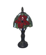 Elements Tiffany Style Poinsettia Stained Glass Table Lamp Red Green Chr... - $62.86 CAD