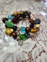 Vintage Stretch Colorful Stone Bead Bracelet Wiith Charm &quot;MADE WITH LOVE... - $278.60 MXN