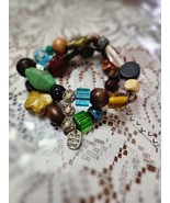 Vintage Stretch Colorful Stone Bead Bracelet Wiith Charm &quot;MADE WITH LOVE... - $14.84