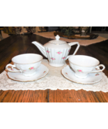 Vintage Bavaria Western Germany Tea Cups &amp; Saucers White With Roses UNK ... - £28.83 GBP