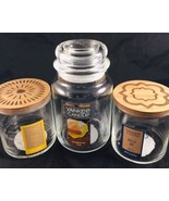 YANKEE CANDLE EMPTY GLASS JAR STORAGE JAR DIY CRAFT SET OF 3 wooden lid - $14.78