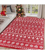 Christmas Area Rug 6x9 Feet Red Snowflakes Deer Non-Slip Washable Soft Boho - $1,310.24 MXN