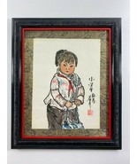Vintage Framed Chinese Watercolor Small Girl Signed Stamped Artwork Pain... - $69.29