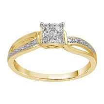 0.25 CT Brilliant Simulated Diamond Square Cluster Ring 14K Yellow Gold Plated - £62.30 GBP