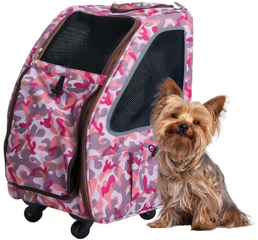 Primary image for Petique Pink Camo 5-in-1 Pet Carrier for Small Dogs, Cats, and Small Animals Und