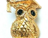 Vintage Goldtone Graduation Owl Charm Red 1&quot; - $8.87