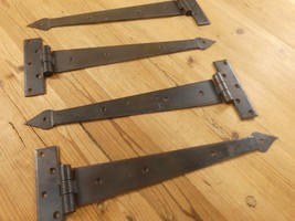 4 LARGE Strap T Hinges 15&quot; Tee Hand Forged In Fire Barn Rustic Medieval ... - $1,304.61 MXN