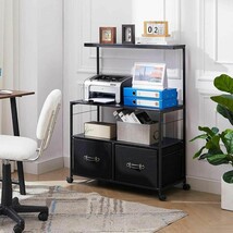 Industrial Modern Black Metal Wood Printer Stand File Cabinet w/ Fabric ... - $320.27 CAD