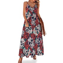 Mondxflaur Skull Rose Summer Dresses for Women V-neck Spaghetti Strap Dress - £26.37 GBP