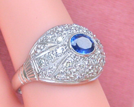Vintage .60ctw Pave Diamond .60ct Oval Blue Sapphire Platinum Cocktail Ring 1950 - £1,507.45 GBP