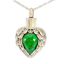 Winged Emerald Crystal Stainless Steel Pendant/Necklace Cremation Urn for Ashes - £48.10 GBP