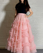BLUSH PINK Fluffy Layered Tulle Maxi Skirt Custom Plus Size Ball Gown Skirt image 5