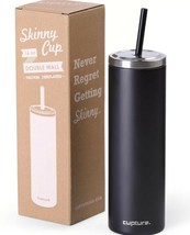 Cupture Skinny Cup 16 oz. Double Wall Insulated Stainless Steel Tumbler ~ Black - £20.90 GBP