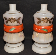 Pr Antique Bristol Oil Lamp Bases Art Deco Hand Blown/Decorated Frosted Glass - £59.73 GBP