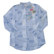NWT Johnny Was Workshop Zanzibar Shirt in Blue Plaid Embroidered Pearl S... - $148.50