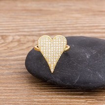 2021  6 Styles Romantic Love Heart Ring Gold Color Copper Zircon Adjustable Wedd - £7.60 GBP