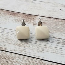 Vintage Clip On Earrings - Cream Creased Small Square - £8.78 GBP