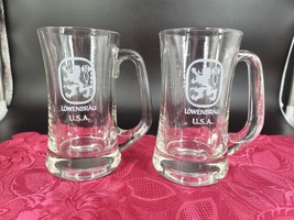 Lowenbrau U.S.A.  Beer Steins 6 1/4&quot;  Clear Glass with White Logo Large ... - £17.64 GBP