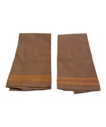 Huck Tea Towel Brown Orange Set Of 2 Vintage Retro Kitchen Hand Towel 16... - $26.17