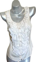 Bebe Silk Top Size Medium Cream Ivory Ruffle Button Up Sleeveless Blouse Womens - £23.36 GBP