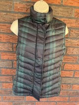 Talbots Petite Puffer Vest 80% Down Snap Over Zipper Green Black Pockets Lined - £14.47 GBP
