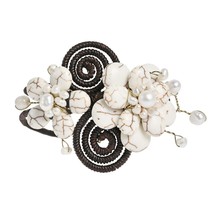 Elegant Blooming White Lotus Blossom &amp; Braided Swirls Cuff Bracelet - £9.29 GBP