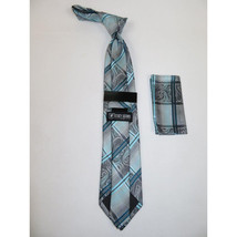 Men's Stacy Adams Necktie and Hankie Set Fancy Design Silky Look SAT3 Teal image 2
