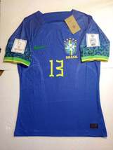 Dani Alves Brazil 2022 World Cup Qatar Match Slim Fit Blue Away Soccer Jersey - £87.60 GBP