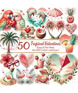 50 Tropical Valentine Clipart | Romantic Watercolor Hearts, Coconuts, Fl... - $3.60