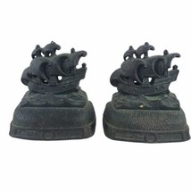 Vintage Sailing Ship Galleons On Waves Bookends Book Ends Ceramic Chalkware 5.5&quot; - £22.07 GBP