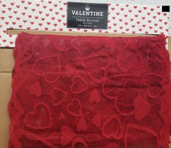 FABRIC LACE TABLE RUNNER (13&quot; x 72&quot;) VALENTINE&#39;S DAY, LOVE RED HEARTS, HL - £13.42 GBP