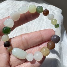 Hetian jade bracelet- multicolour nephrite beads- assorted shapes and sizes - £187.21 GBP