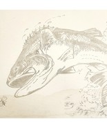 1960-70s Original Art Pencil Drawing Bass Fish Jumping OOAK Unsigned DWWW14 - $68.37 CAD