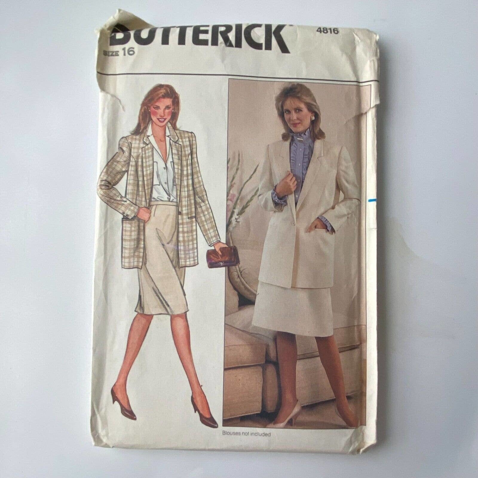 Butterick 4816 Sewing Pattern Size 16 Bust 38 Skirt Jacket 1980s Misses Vintage - $9.87