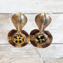 Vintage Clip On Earrings Statement Extra Large Brown &amp; Gold Tones - £13.57 GBP