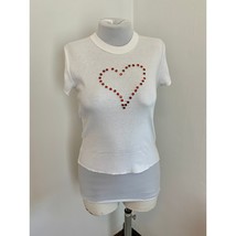 VTG 90s 2000 y2k LA Gold Crop Baby Tee Rhinestone Heart Top Glam Gem Medium - $578.87 MXN