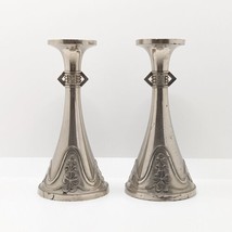 Antique Pair of Art Nouveau White Metal Bud Vases, Floral, Secessionist, Silver - £73.99 GBP