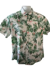 Denim Flower Ricky Singh Button Down Short Sleeve Slim Fit Tropical Hawaiian L - £20.32 GBP