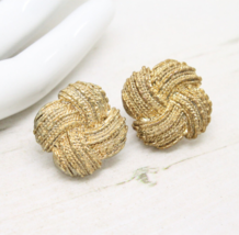 Vintage 1980s Signed Monet Textured Gold Cross Knot Clip On EARRINGS Jewellery - £14.39 GBP