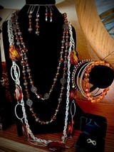 &quot;Reinvented Vintage&quot;  OOAK Sar Cov Amber and Silvertone Layered Necklace... - $63.00