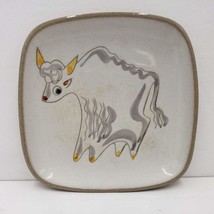 Glidden Pottery Bison Bull Buffalo Appetizer Plate #35 Square 5 1/2&quot; MCM Vintage - £25.95 GBP
