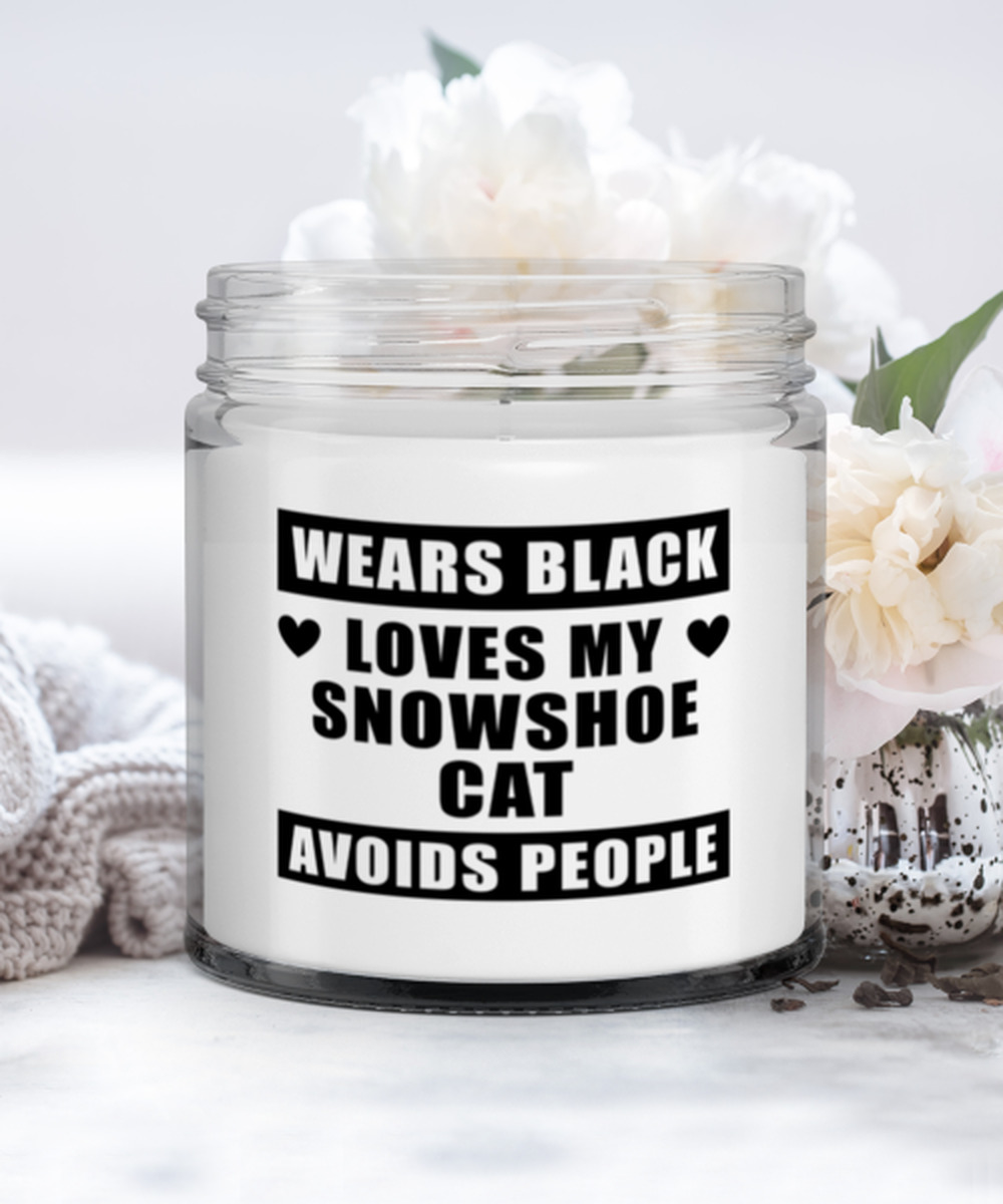 Snowshoe Candle - Wears Black Loves My Cat Avoids People - Funny 9 oz Hand