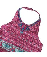 Monsoon Med Pink Blue Ombre Ikat Boho Halter Dress Jeweled Smocked Strap... - $34.23 CAD