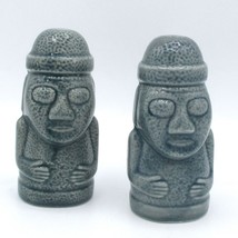 Tiki-Inspired Ceramic Salt Pepper Shakers Gray Speckled Aztec Mayan 3.5&quot; - $167.24 MXN