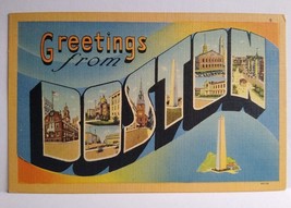 Greetings From Boston Massachusetts Large Big Letter Linen Postcard Tich... - £7.64 GBP